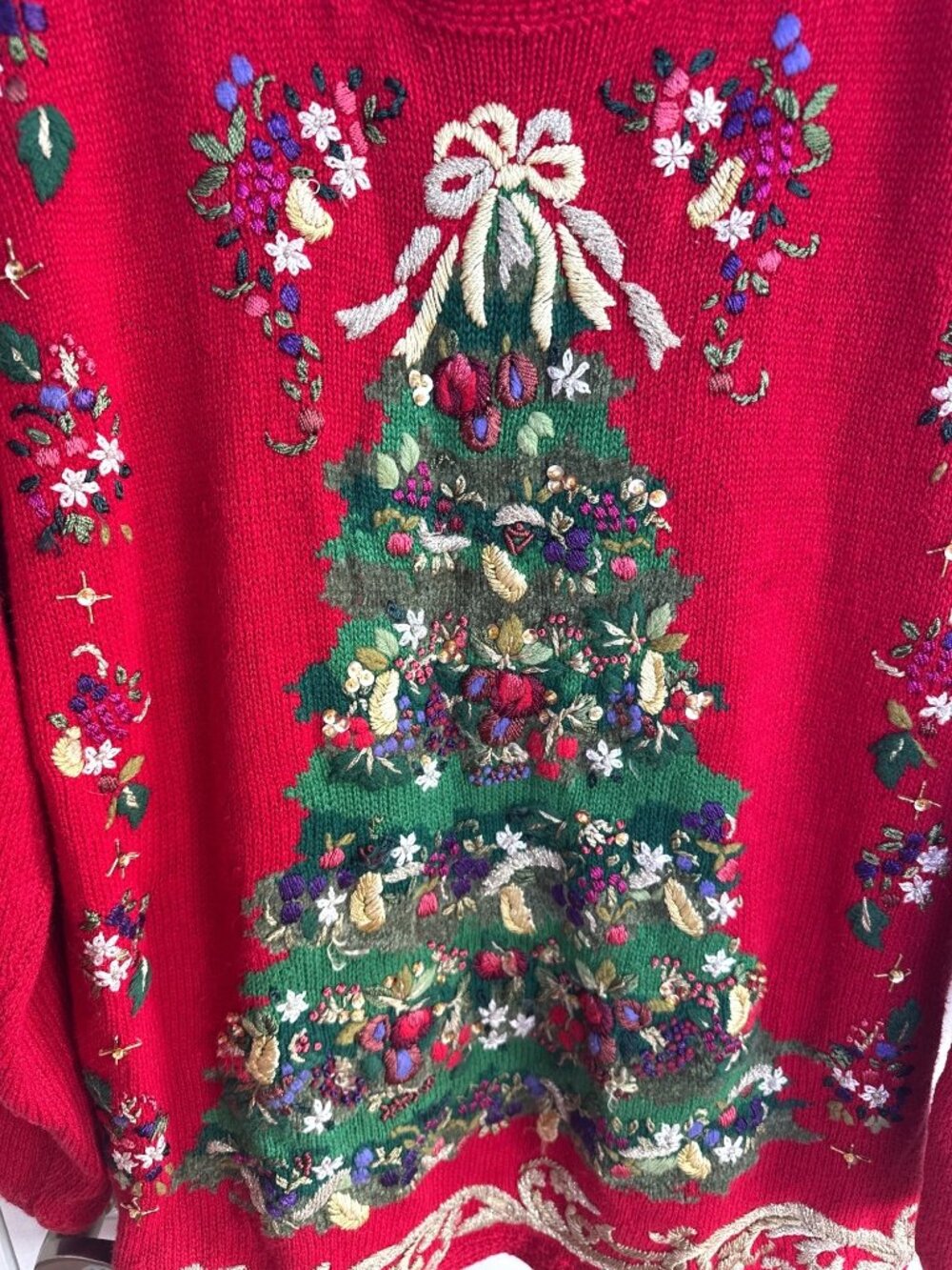 Vtg 90s Carly St. Claire Ugly Christmas Sweater Sz L Embroidered Sequin Holiday - Picture 2 of 8